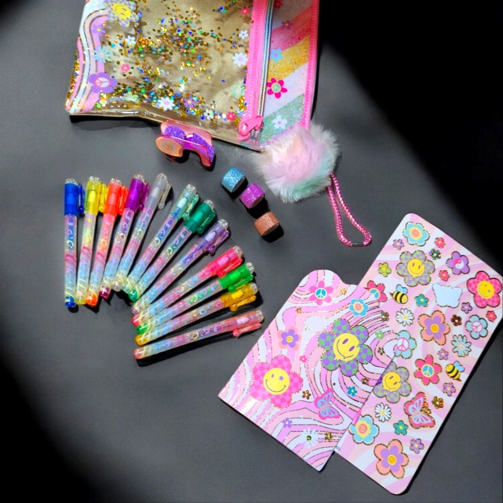 COLORFUL CREATIONS Glitter Confetti Double Pocket Zipper Pouch Activity Set